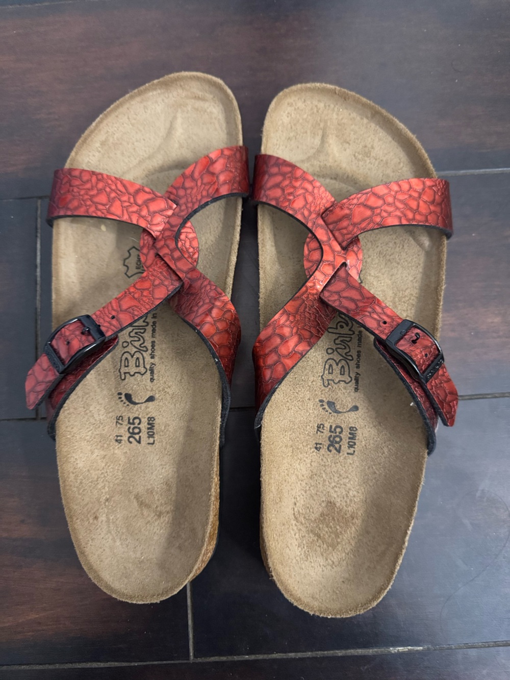 Birkenstock Birki's Red Scale Criss Cross Sandals